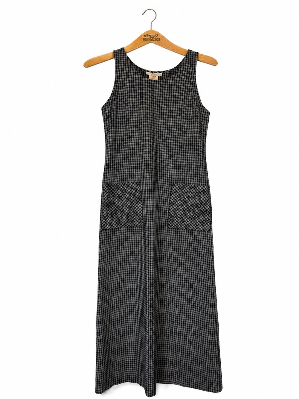 Norm Thompson Vintage 90s Linen Blend Plaid Maxi Jumper Dress Black Gray XS